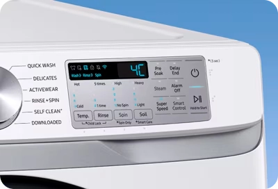Panel de una lavadora Samsung mostrando el error 4C
